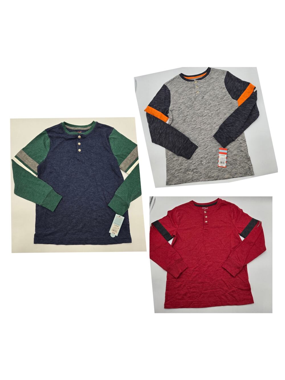 Cat & Jack Boys Henley Bundle 3 Youth Large 12-14 Colorblock Striped New